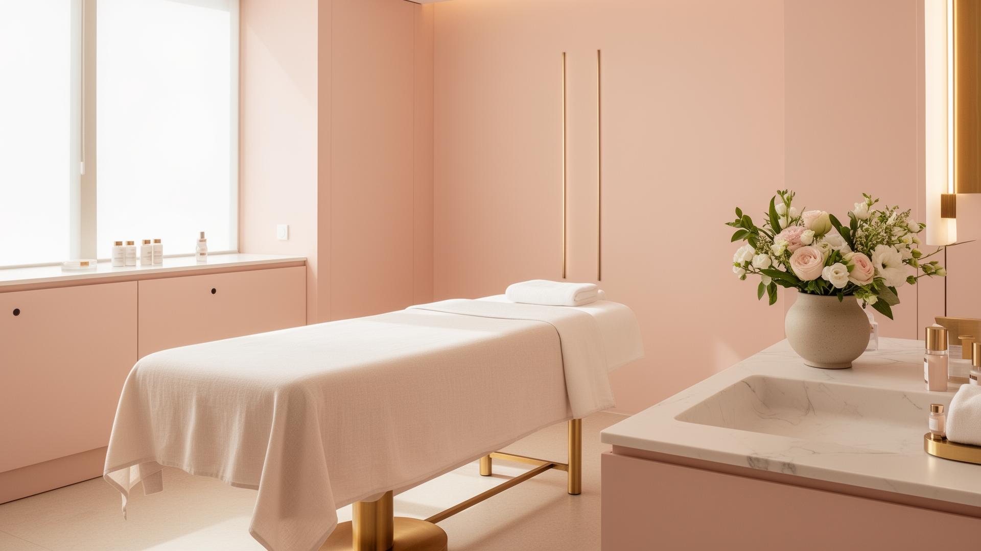 Bright minimal Lumiere clinic interior with warm lighting